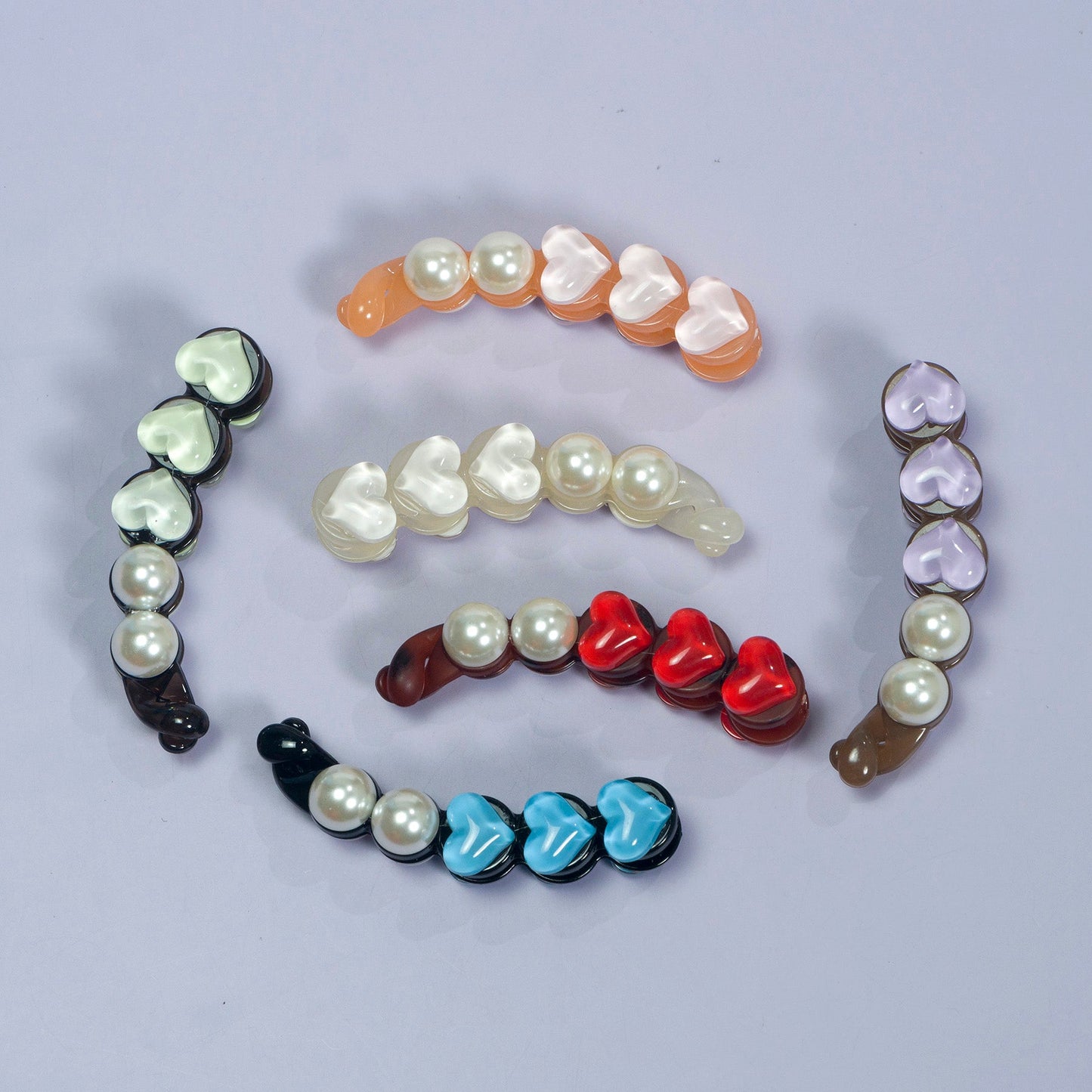 Heart & Pearl Banana Clip (12Pcs) - UBKWS1095