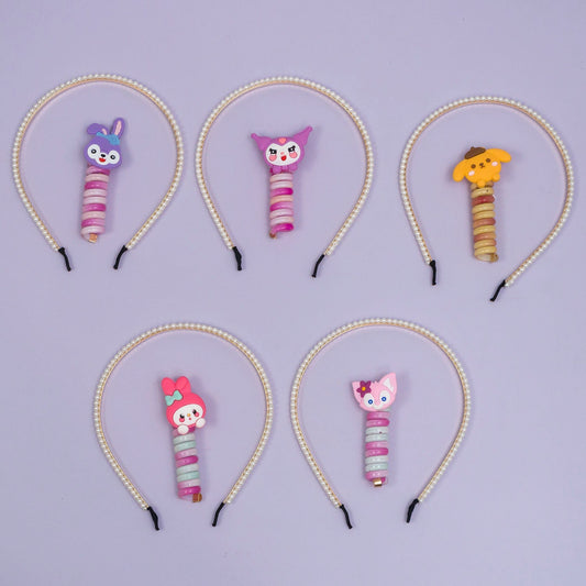 Pearl hairband with spiral hair tie (12 Sets) - UBKWS934