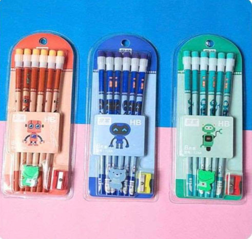 Robotic Cartoon 6pc Pencil Set